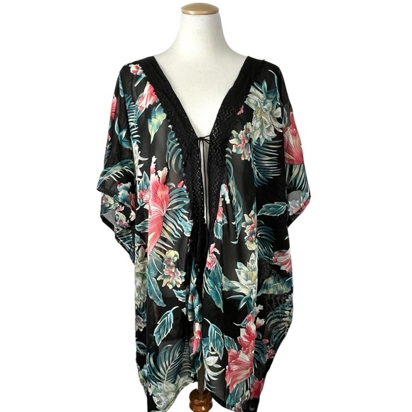 Royal Paisley Tropical Floral Kimono Swimsuit Cover-up Size OSFM - Picture 1 of 9